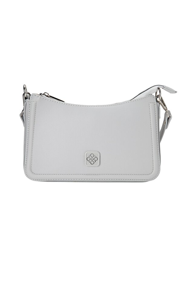 حقيبة كتف منقوشة باللون الرمادي - 1