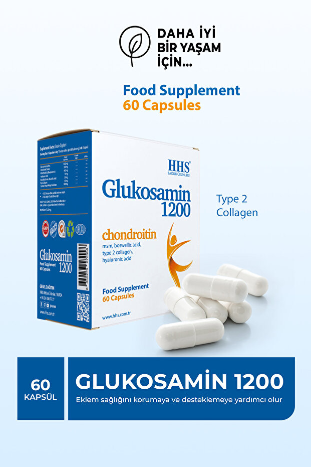 Glukozamin 1200 (Glukosamin) Kondroitin MSM - Diz Eklem Sıvı Desteği - Hyaluronik Asit 60 Kapsül - 1
