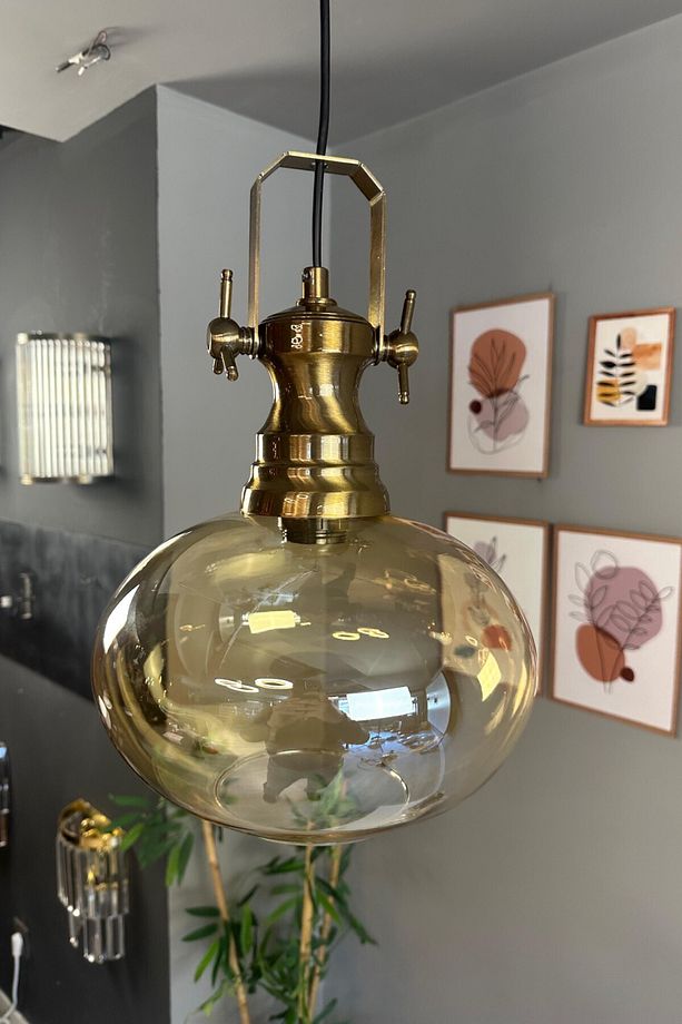 Solvia Cam Bal Rengi Tekli Avize Retro Sarkıt Lamba Salon Aydınlatma - 3