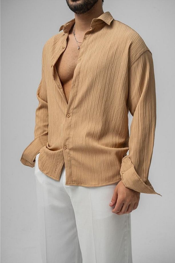 Erkek Vizon Embossed Oversize Gömlek - 2
