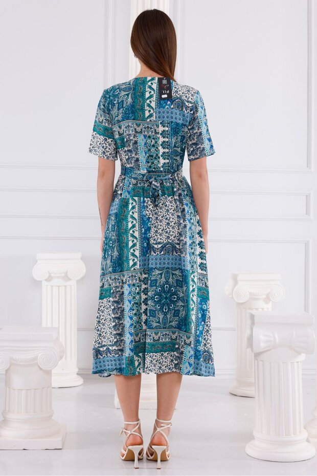 فستان فيسكوز صيفي بحزام منقوش - 4