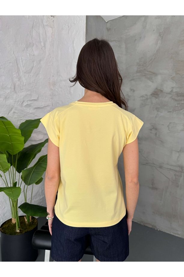 Sarı Ay Kol Basic Tshirt - 3