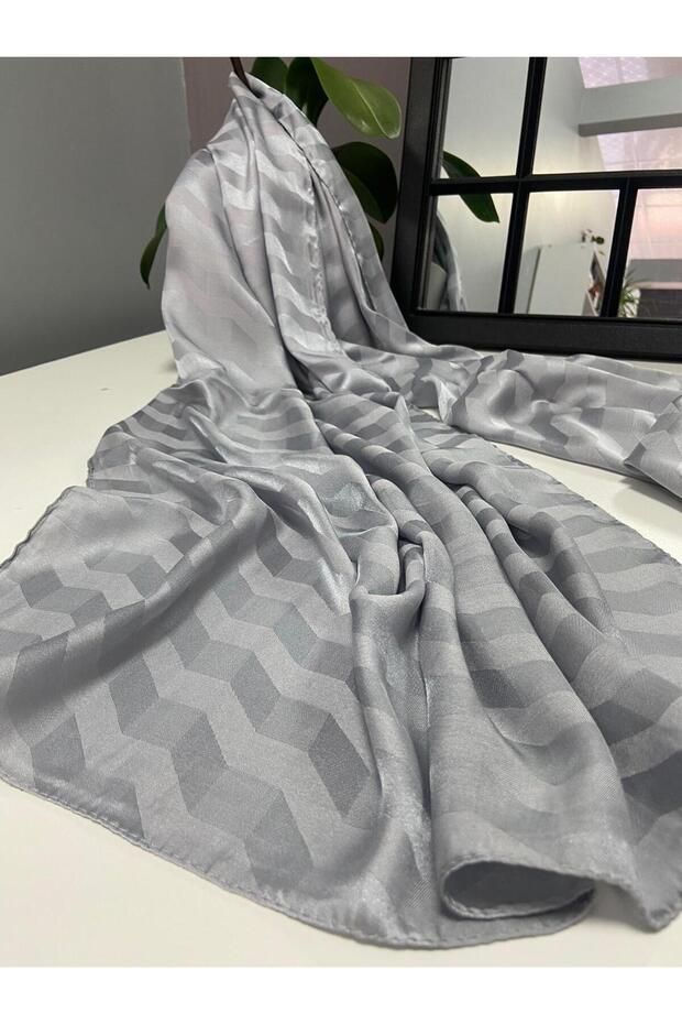 شال جاكار منقوش بنقشة متعرجة باللون الرمادي - 1