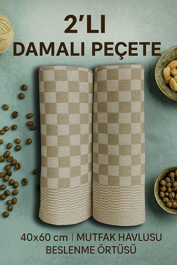 | 2 Adet | Damalı Peçete 40x60cm Mutfak Havlusu, Beslenme Örtüsü - 1