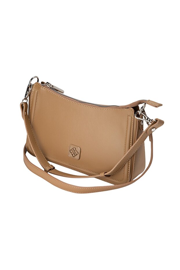 حقيبة كتف منقوشة باللون البيج - 3