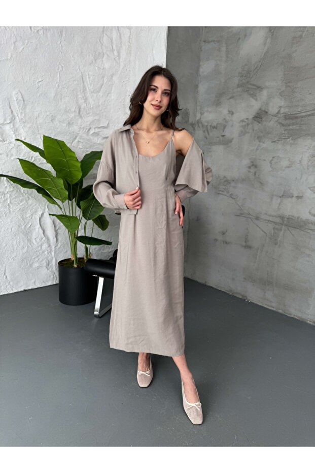 Vizon İp Askılı Elbise Gömlek Takım - 5