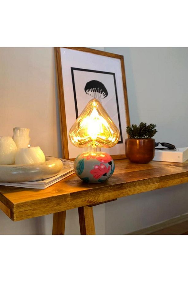 Dml01078 - Çiçekli Küre Gövde 4w Kalp Rustik Ampul Dekoratif Masa Üstü Lamba - 1