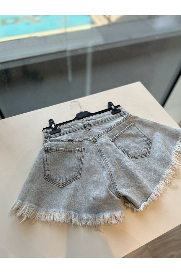 Açık Mavi Püsküllü Denim Şort - 2