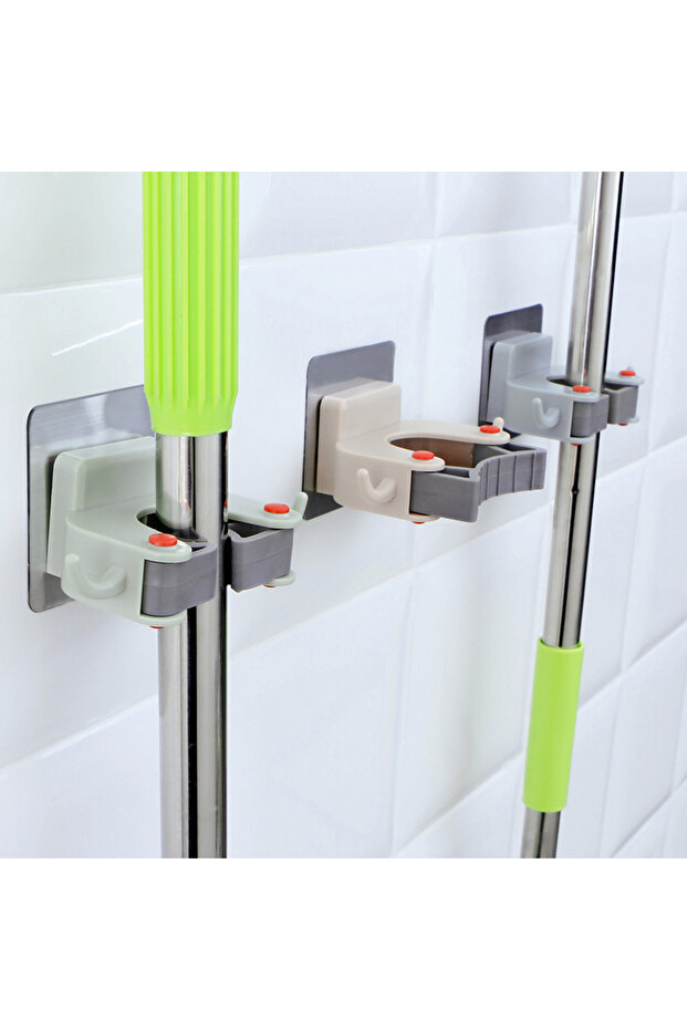 Paspas, Süpürge, Fırça ve Mop Askısı – Sap Tutucu Duvar Askılığı (Mutfak & Banyo İçin Uygun) - 2