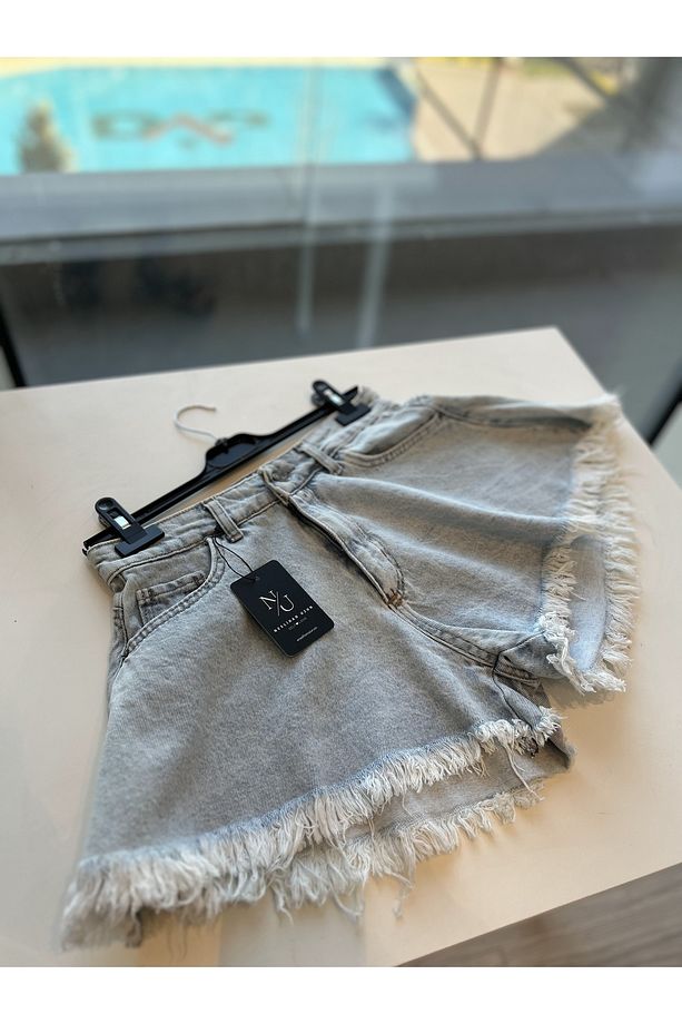 Açık Mavi Püsküllü Denim Şort - 1