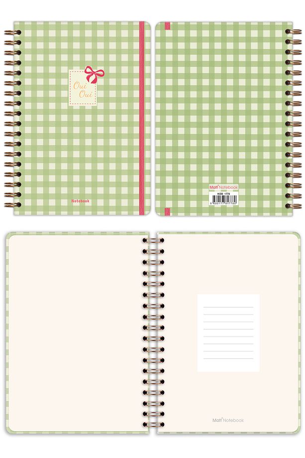 B5 17x24 cm Spiralli Lastikli Düz, Çizgisiz Tarihsiz Not Defteri Pötikare - 6