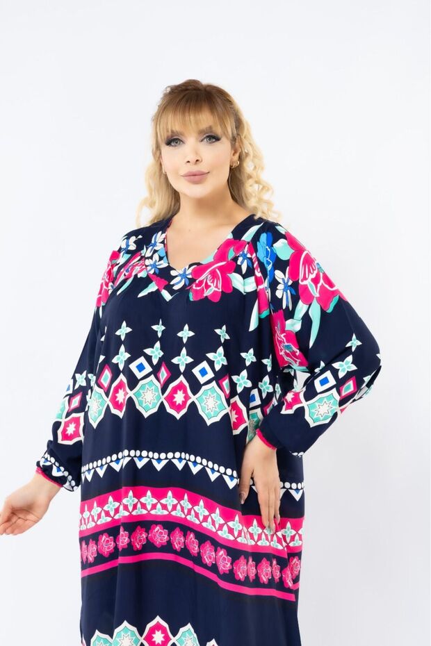 Women's Plus Size Printed Summer Woven Long Sleeve Long Length Dress