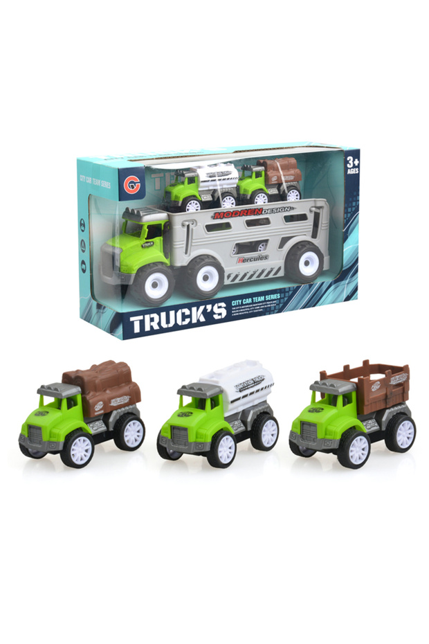 Friction Truck Set – 3 Pull-back Farmer Vehicles – Green
