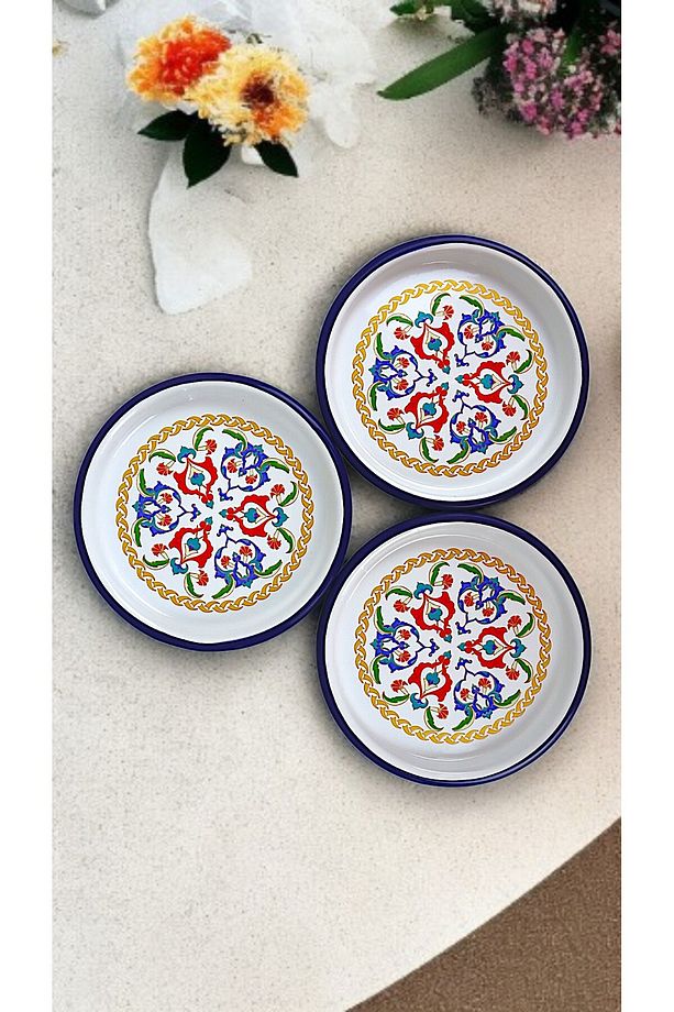 16 Cm 3 Parça Emaye Tabak Tek Kişilik Kahve Tabağı, Servis Tabağı Çerez Tabağı,, Hediye, - 5