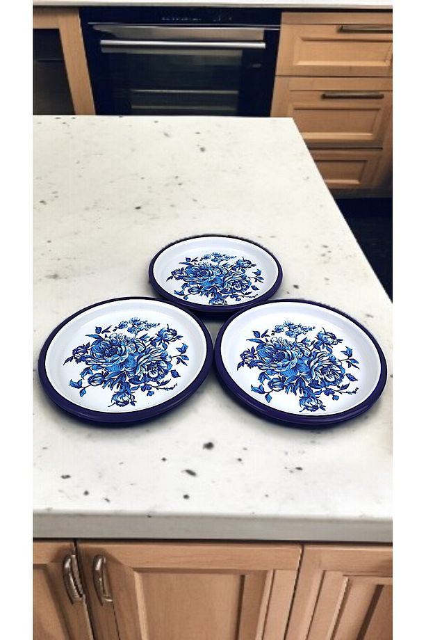 16 Cm 3 Parça Emaye Tabak Tek Kişilik Kahve Tabağı, Servis Tabağı Çerez Tabağı,, Hediye, - 4