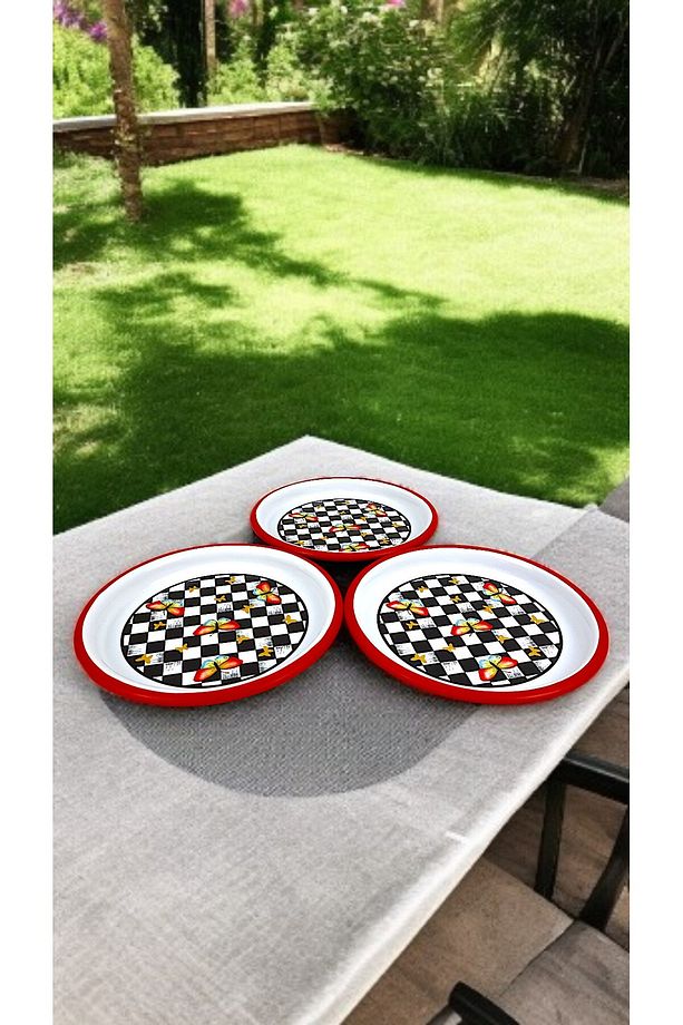 16 Cm 3 Parça Emaye Tabak Tek Kişilik Kahve Tabağı, Servis Tabağı Çerez Tabağı,, Hediye, - 3