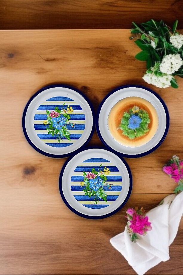 16 Cm 3 Parça Emaye Tabak Tek Kişilik Kahve Tabağı, Servis Tabağı Çerez Tabağı,, Hediye, - 4