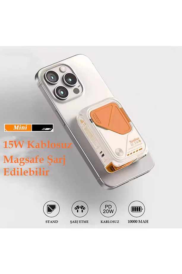 10000mAh kablosuz manyetik taşınabilir Magsafe PowerBank 20W hızlı şarj Katlanabilir Standlı - 2