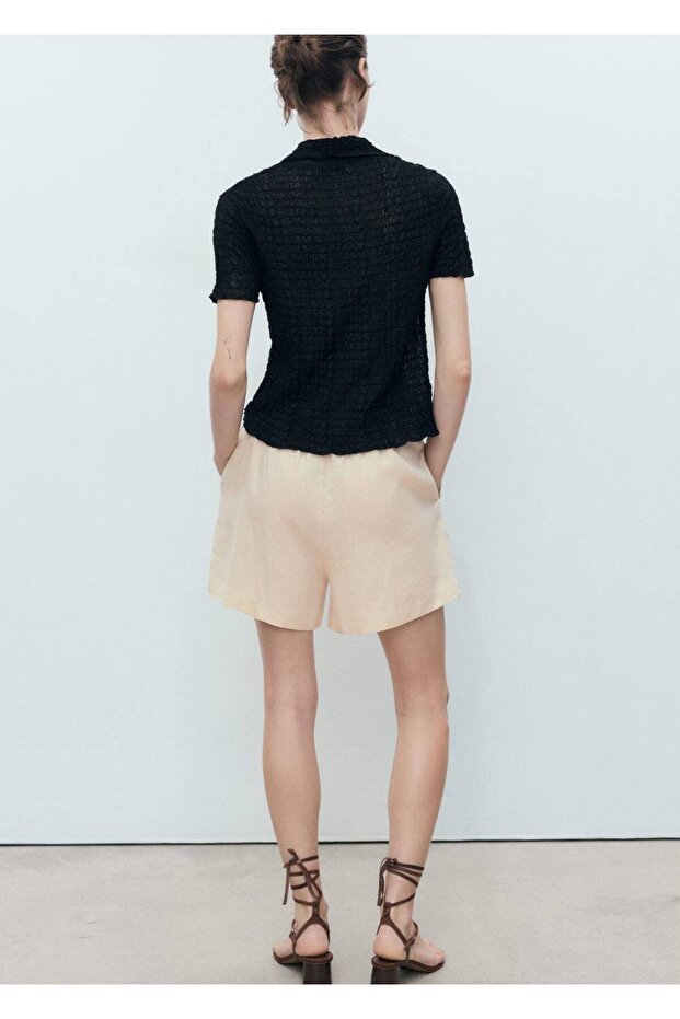 Büzgülü keten şort - 4