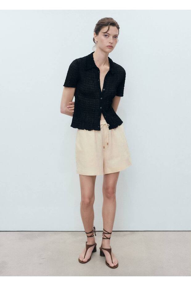 Büzgülü keten şort - 2