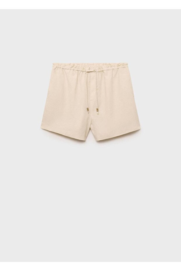 Büzgülü keten şort - 3