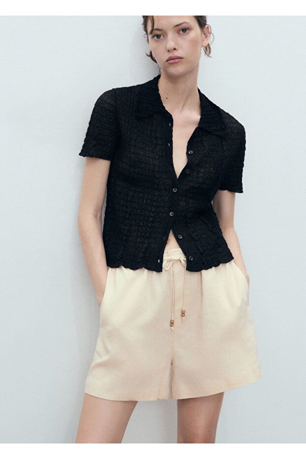 Büzgülü keten şort - 1