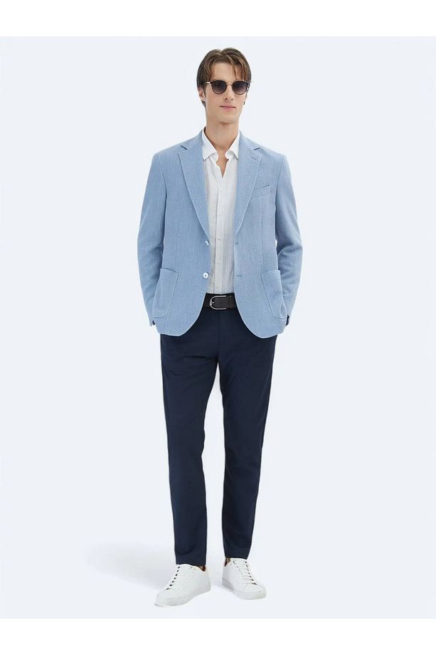 Mavi Comfort Fit Gofre Kumaş Torba Cep Mono Yaka 6 Drop Örme Blazer Ceket - 5