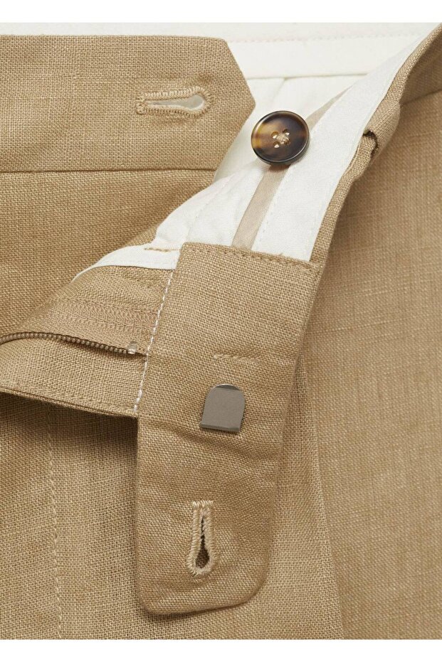 Slim fit %100 keten pantolon - 5