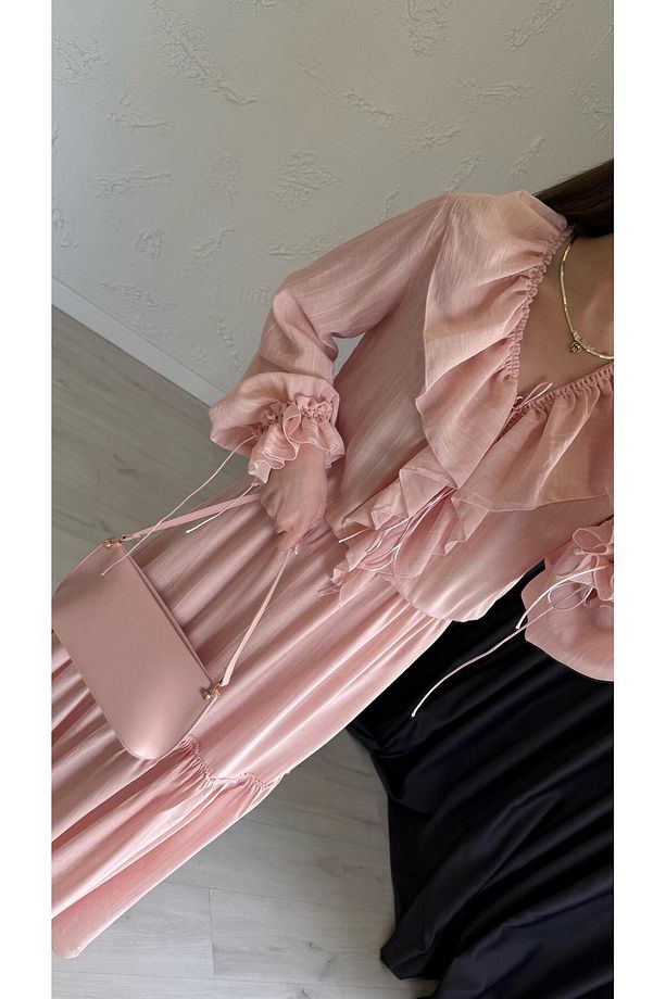 Funger Fırıfrlı Elbise Pembe - 2