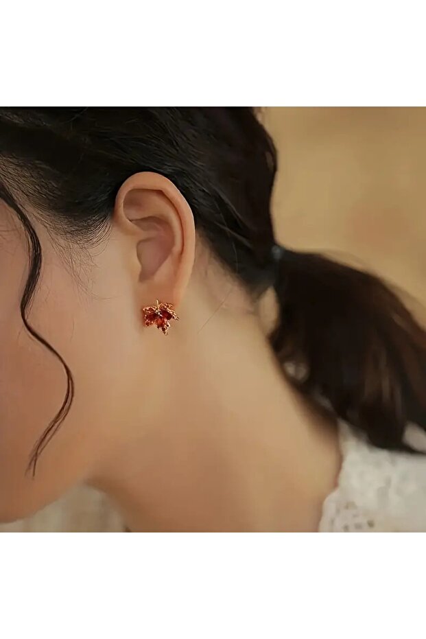 Akçaağaç Yaprak Çivi Küpe - 3