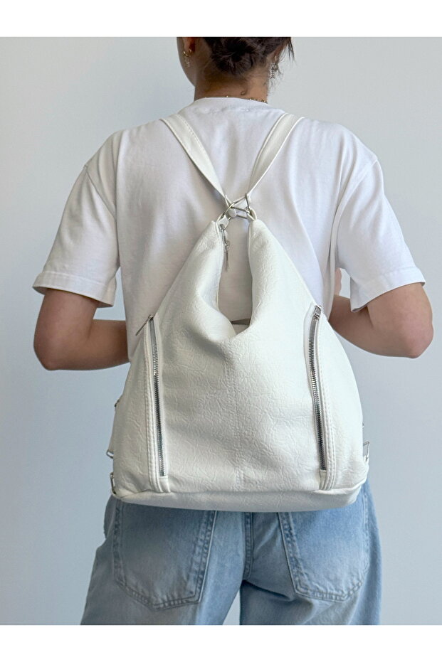 New Quality Soft Leather Simple and Stylish Multi-Section Large Size Backpack and Shoulder Bag - 4