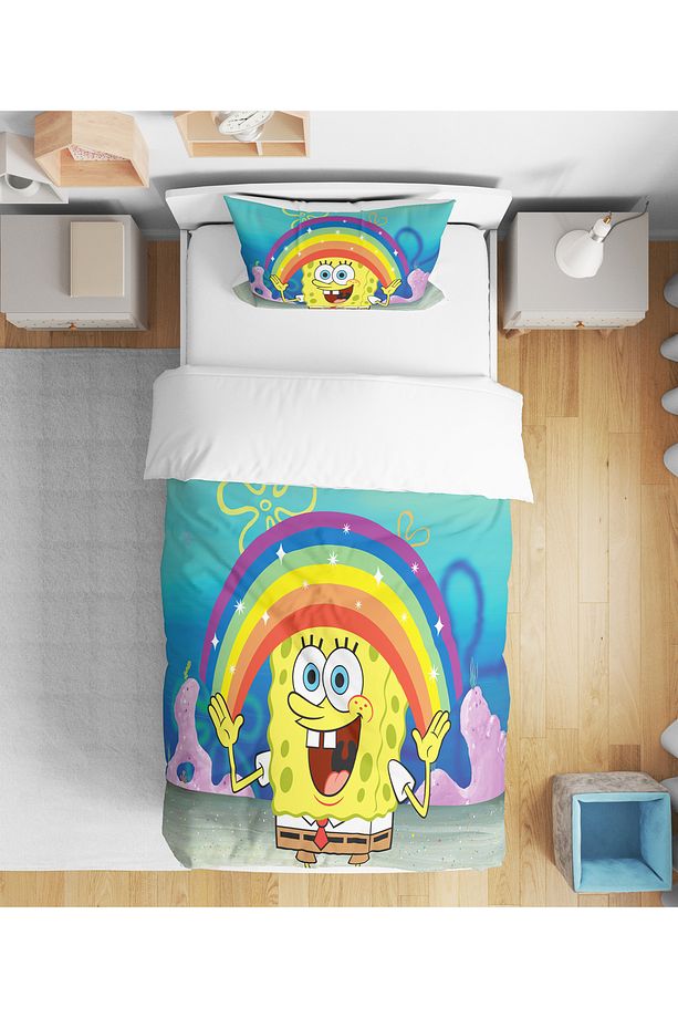 Sünger Bob 3d Dijital Baskılı Tek Kişilik Çocuk Çarşafsız Nevresim Takımı - 1