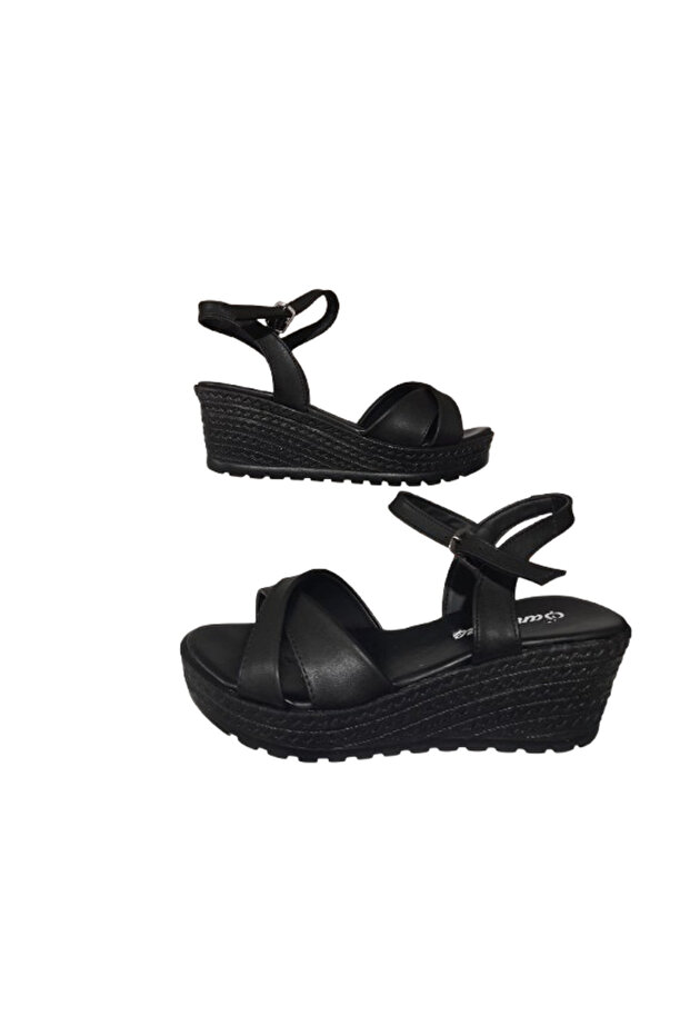 Champs Elysees Şnz02-020 Women's Black Wedge Heel Daily Stylish Sandals