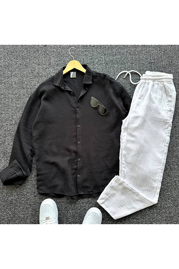 Men's Muslin Fabric Regular Shirt Pants Set