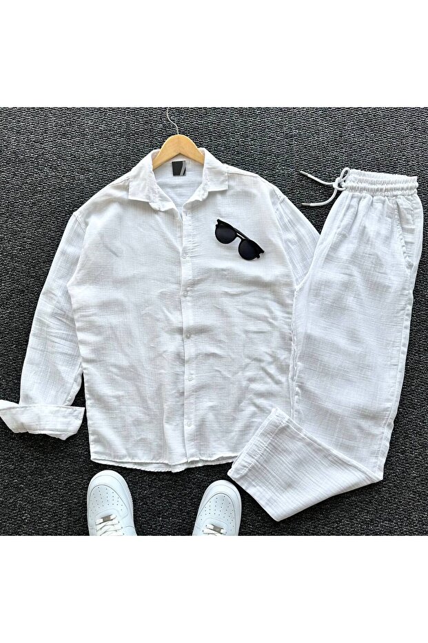 Men's Muslin Fabric Regular Shirt Pants Set