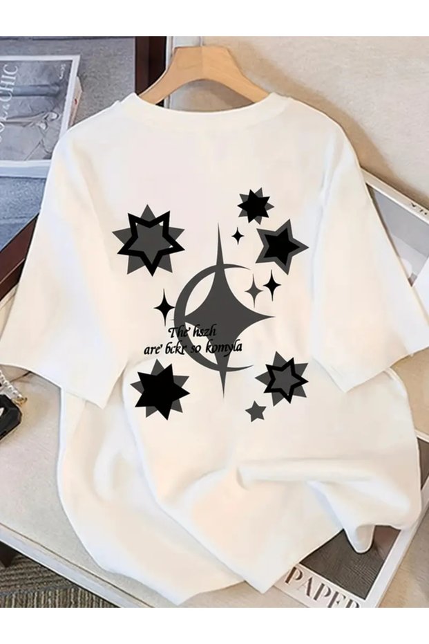 The Are Black Stars Printed Oversized T-Shirt