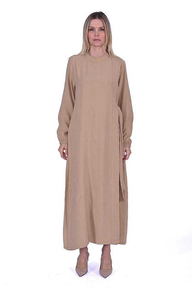 6958 Modal Kumaş Camel Elbise - 1
