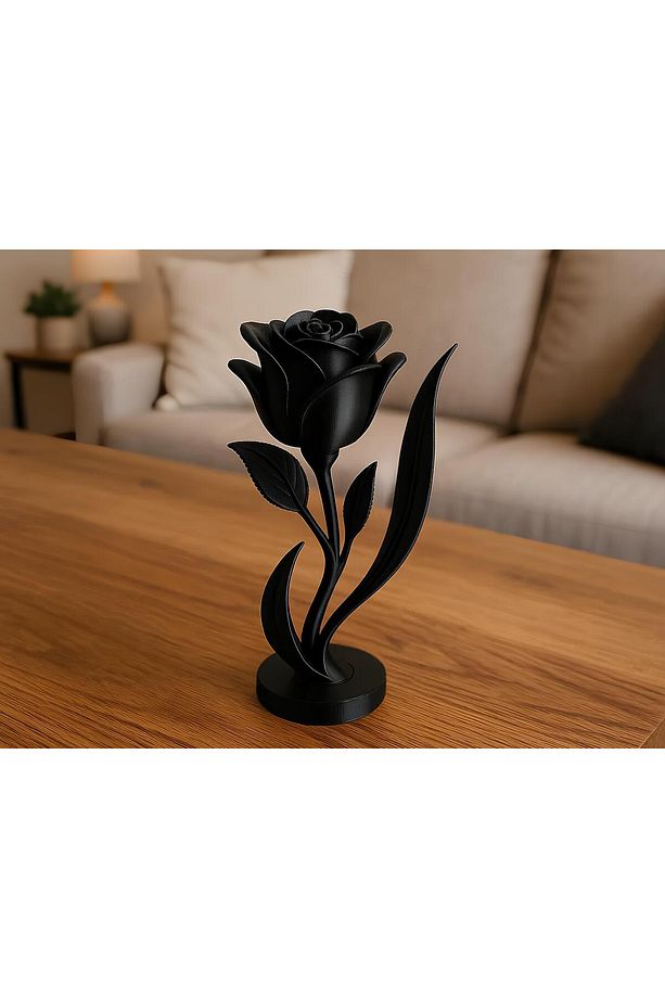 3D Siyah Gül Dekoru | Modern Masa Üstü Çiçek Figürü | Şık ve Estetik Gül Heykeli - 1