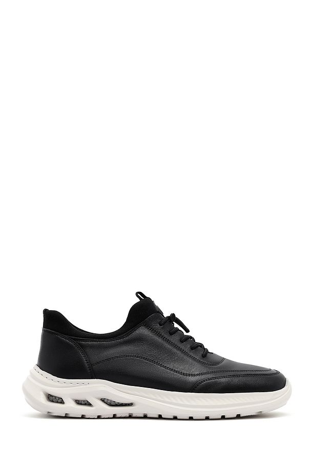 Erkek Siyah Bağcıklı Kalın Tabanlı Deri Sneaker 25SFD6760FT - 1