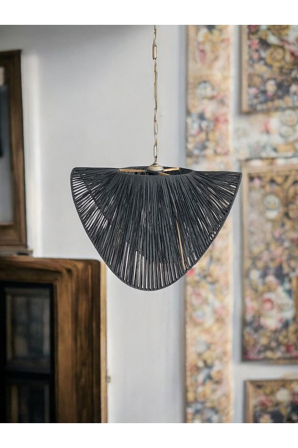 Siyah Baykuş Bohem Avize 50x35cm Hasır Avize Jüt Avize Rüstik Avize Oda Mutfak Salon Avize - 3