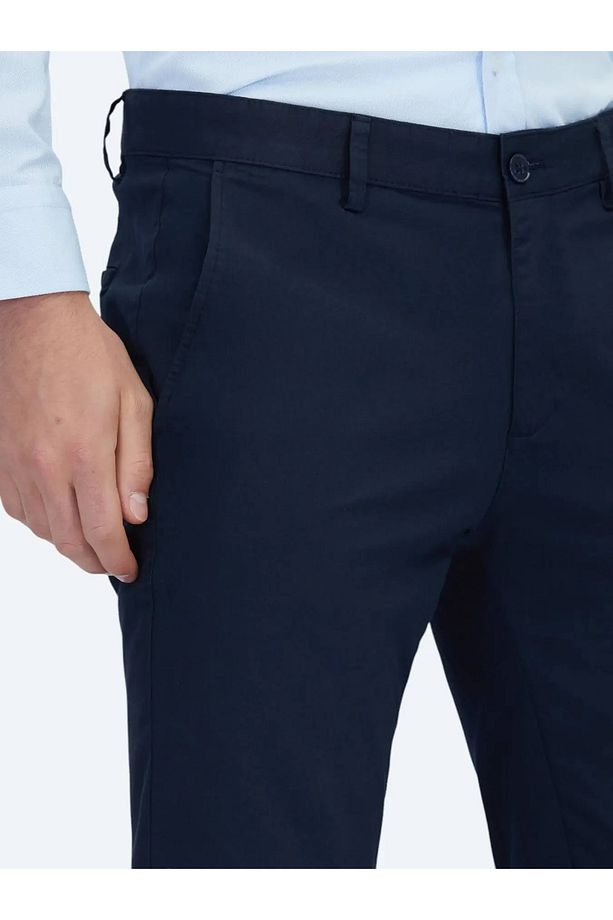 Lacivert Düz Dokuma Regular Fit Casual Pamuk Karışımlı Pantolon - 3