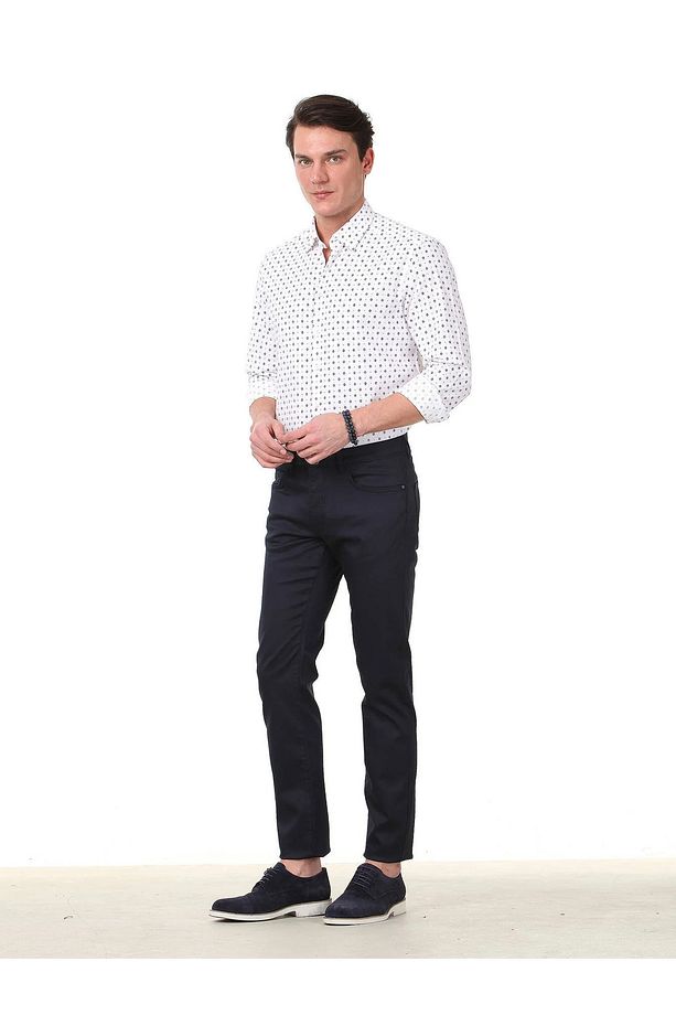 Lacivert Düz Dokuma Regular Fit Casual Pamuk Karışımlı Pantolon - 2