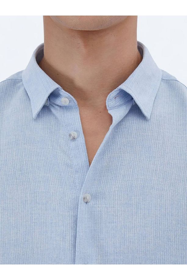 Mavi Düz Regular Fit Dokuma Casual Pamuk Karışımlı Gömlek - 5
