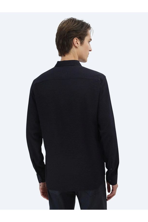 Siyah Regular Fit Dokuma Klasik Gömlek - 7