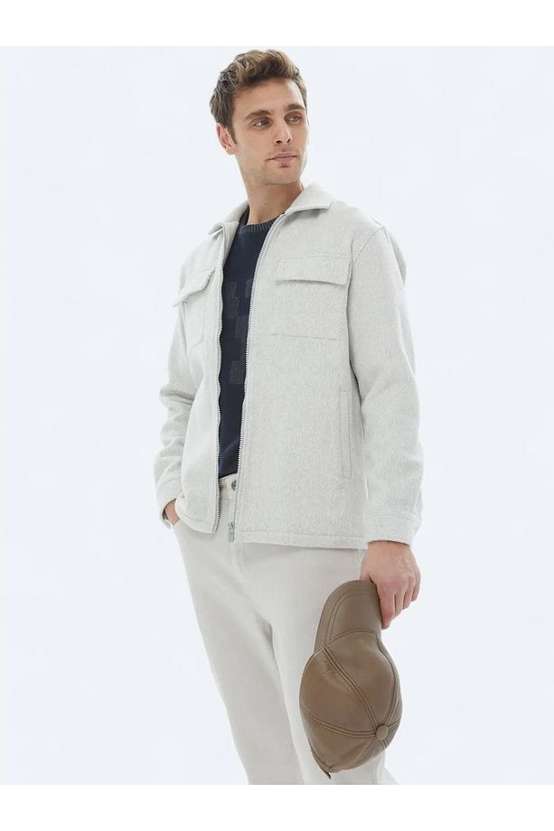 Açık Gri Regular Fit Dokuma Overshırt - 3