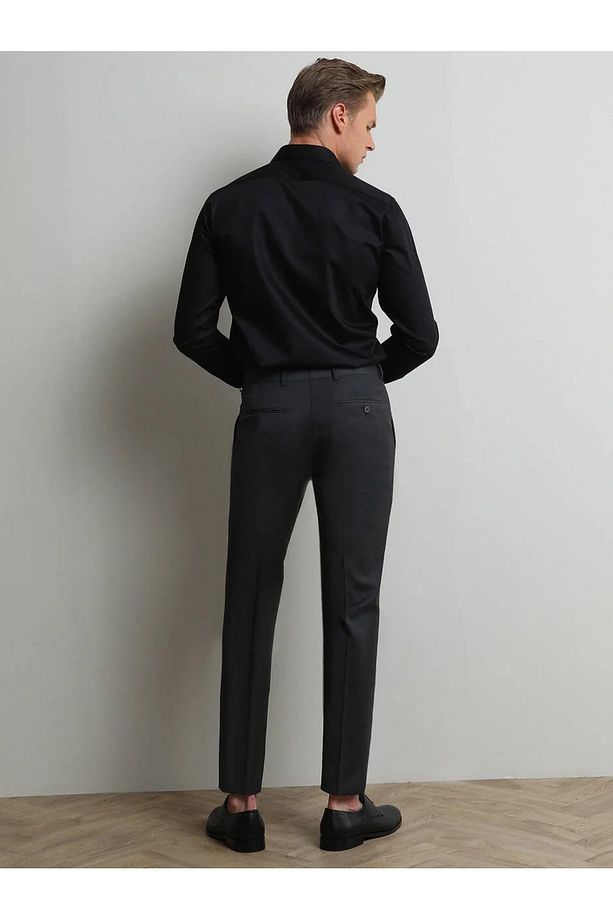 Antrasit Düz Dokuma Slim Fit Klasik Yün Karışımlı Pantolon - 3