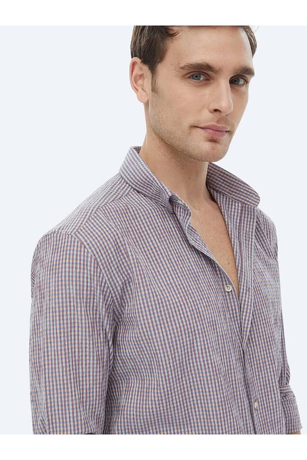 Mürdüm Regular Fit Dokuma Casual Pamuk Karışımlı Gömlek - 4