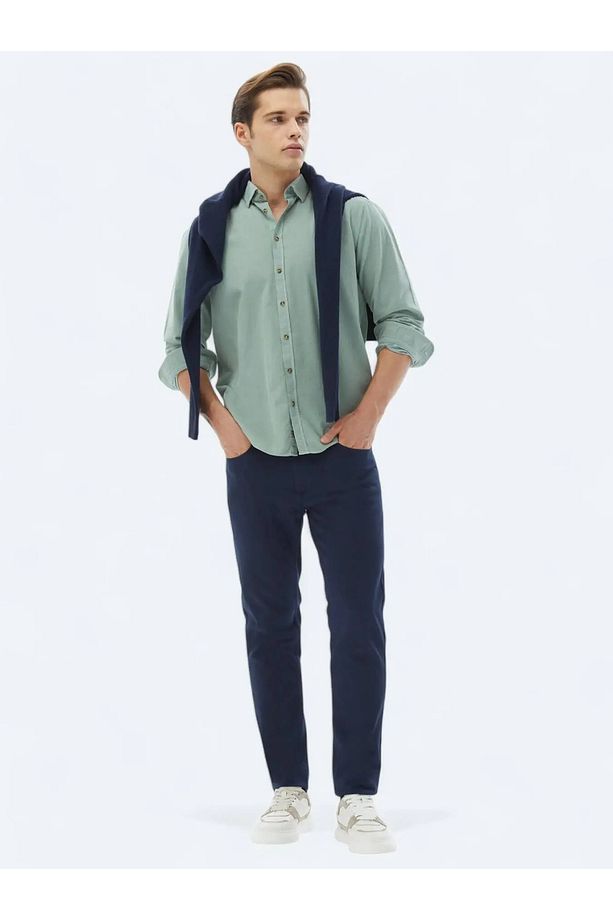 Mint Fitilli Regular Fit Dokuma Kadife Casual %100 Pamuk Gömlek - 2