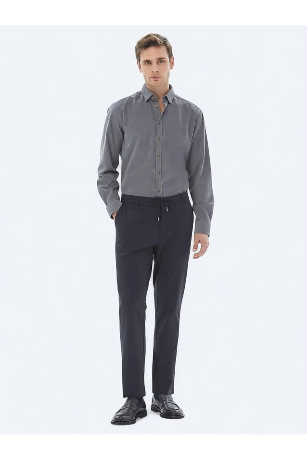 Gri Fitilli Regular Fit Dokuma Kadife Casual %100 Pamuk Gömlek - 3