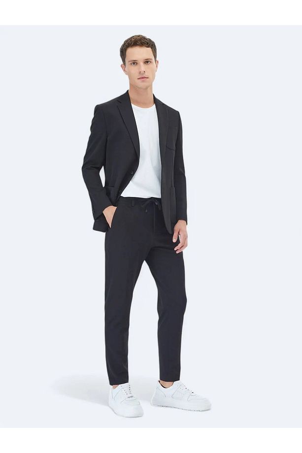 Siyah Düz Fitted Fit Örme Takım Elbise - 3